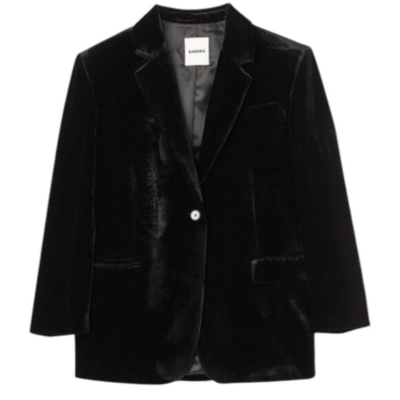 Sandro Velvet Blazer Jacket Black NWOT Size 38 US 10 - Picture 1 of 7